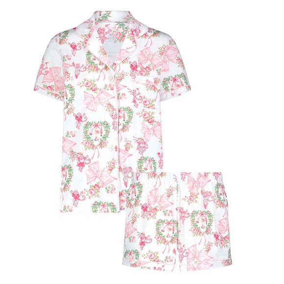 Roller Rabbit X LoveShackFancy Pink Christmas Polo Pajamas Size Med - Picture 2 of 3